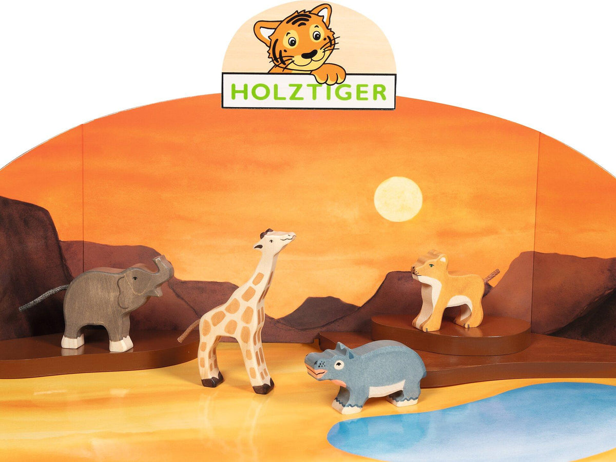 HOLZTIGER Wilde Tiere Set mit Elefant, Giraffe und Nilpferd