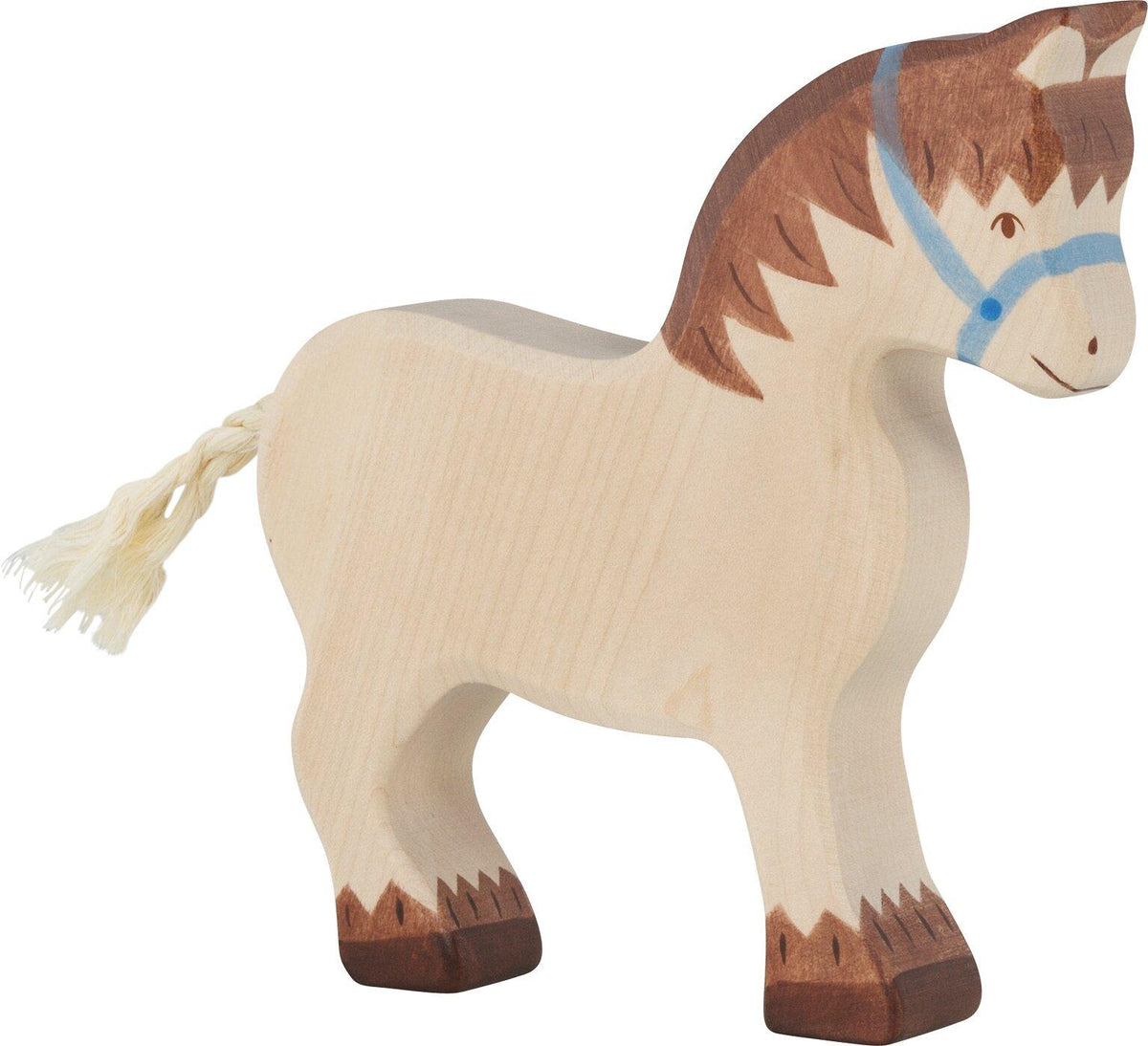 HOLZTIGER Zugpferd Holzfigur mit blauem Halfter