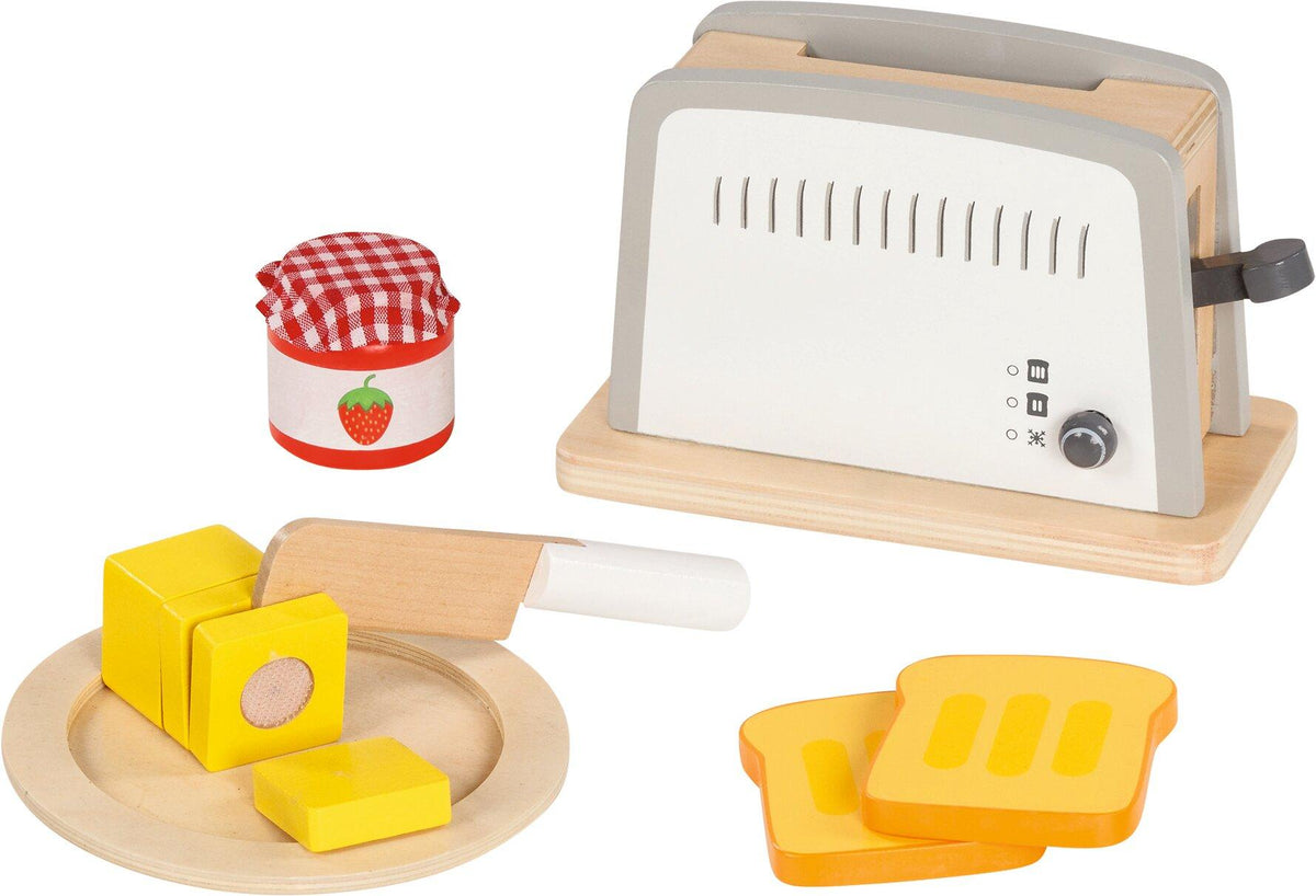 Holztoaster mit Toast, Butter und Marmelade von goki
