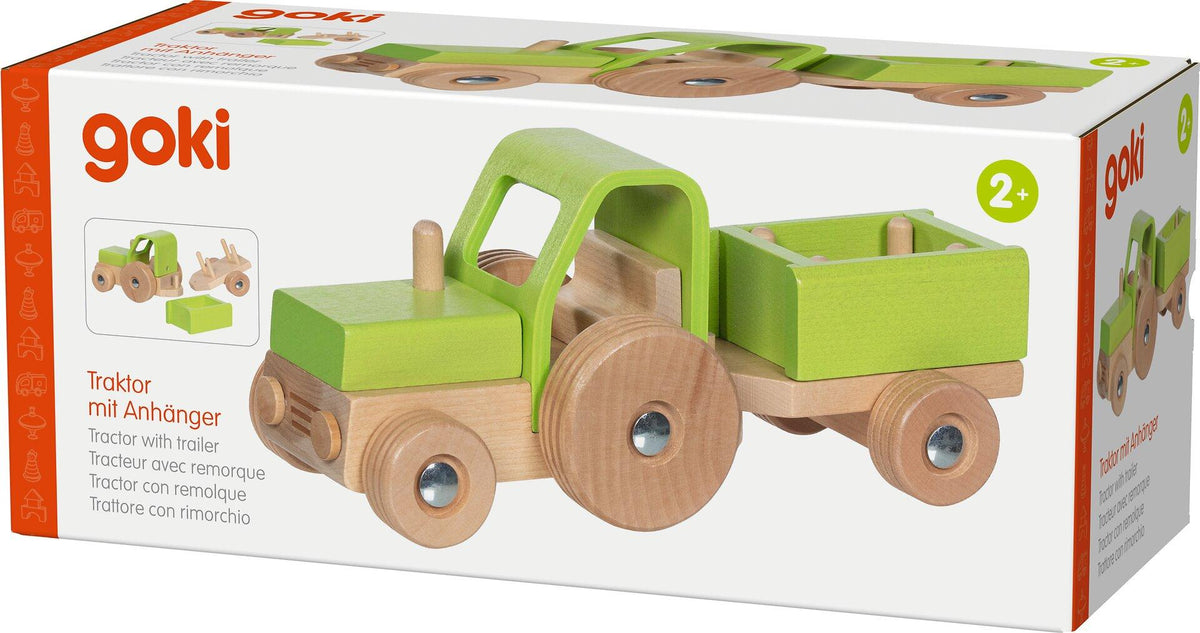 Holztraktor mit Anhänger für Kinder ab 2 Jahren – Verpackung