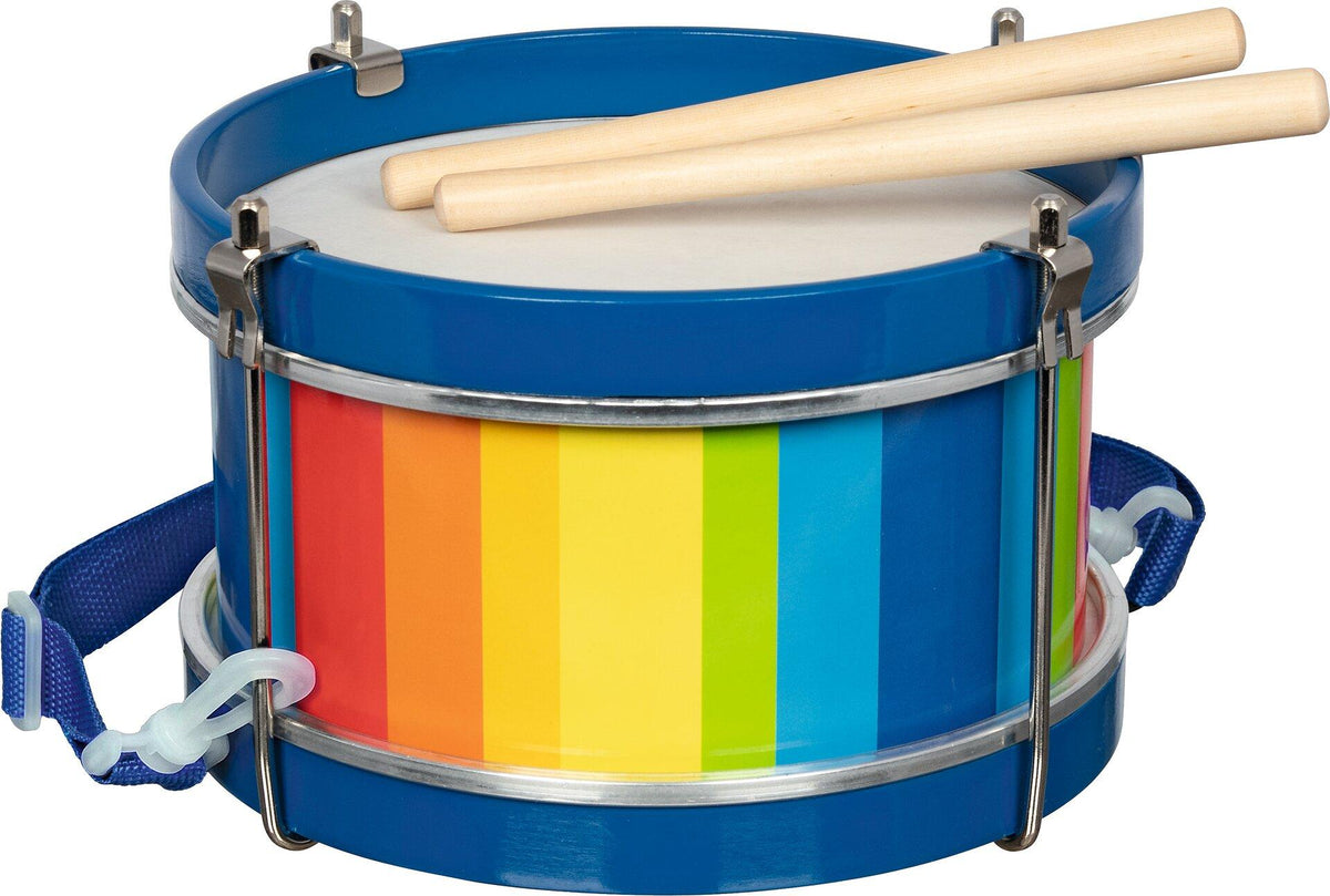 Holztrommel mit Regenbogenstreifen, 13,5 cm hoch