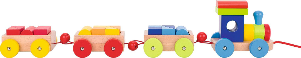Holzzug Orlando mit drei Wagen und 14 Bausteinen