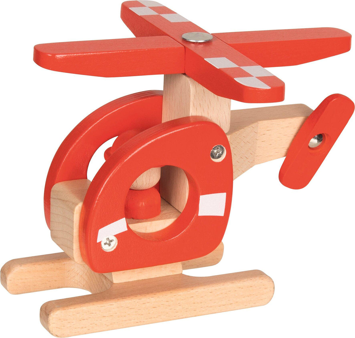 Hubschrauber aus Holz in Rot mit Heckrotor von goki