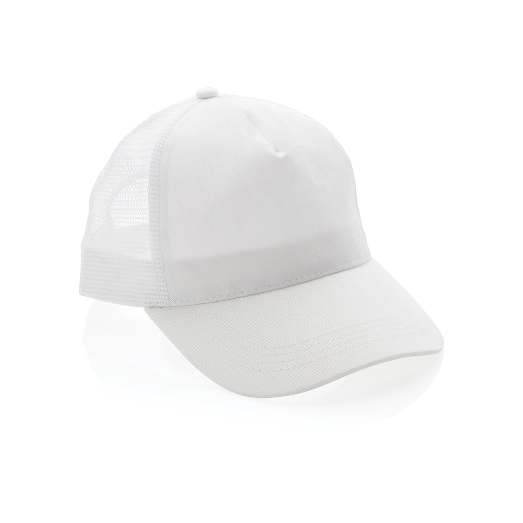 Impact AWARE™ 190gr Brushed rCotton 5 Panel Trucker-Cap – weiß