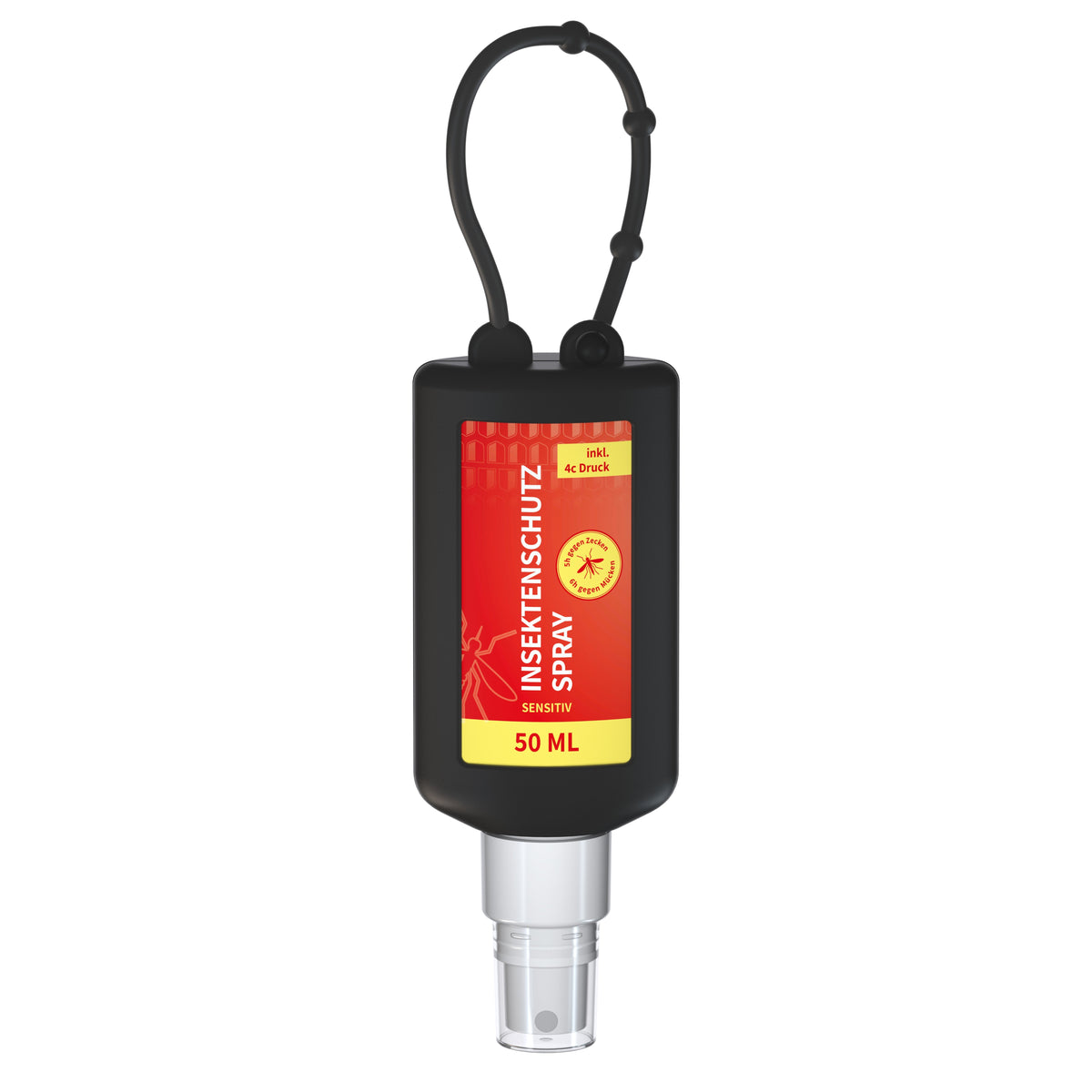 Insektenschutzspray 50 ml Anhängeflasche mit Silikonhülle – Schwarz