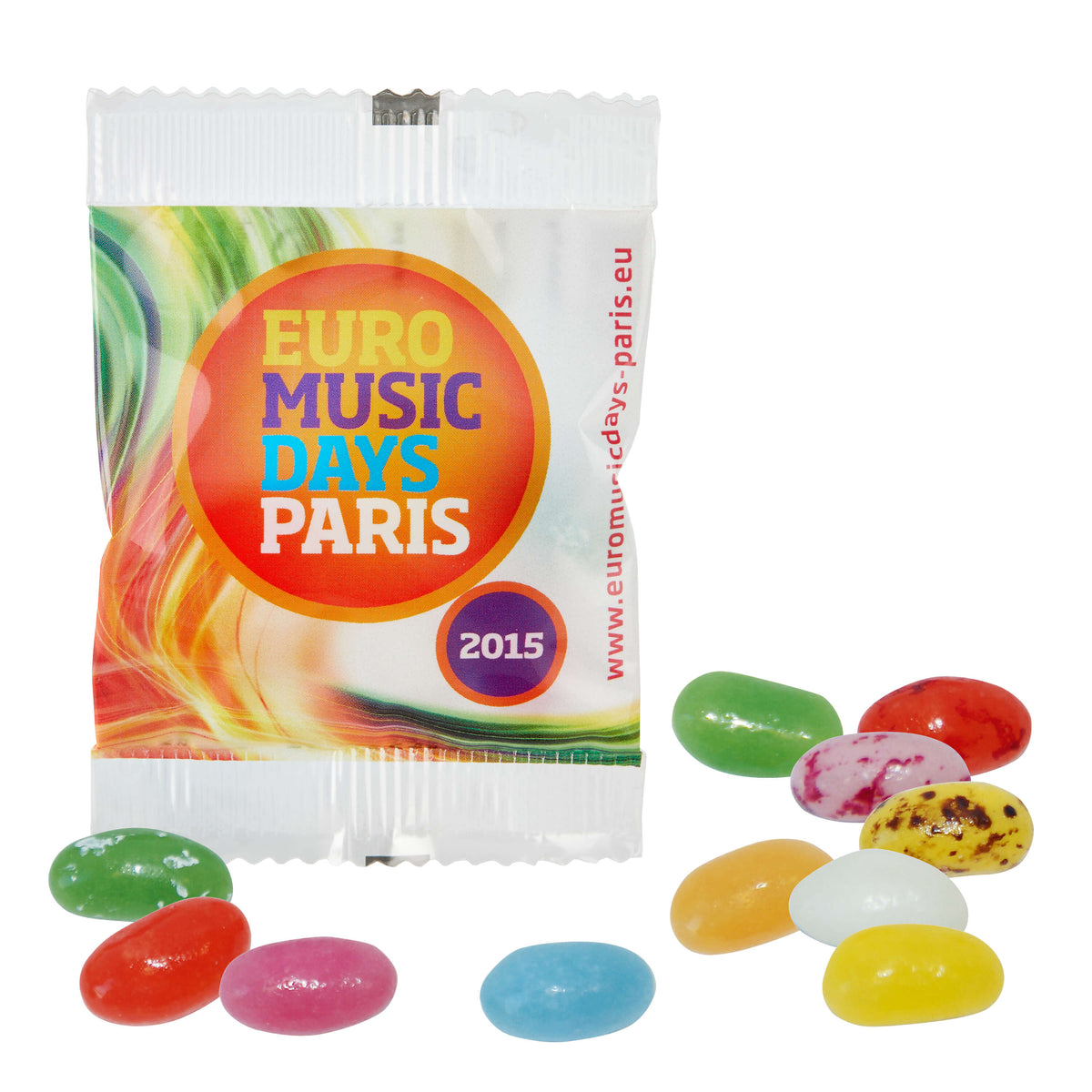 Jelly Beans im kleinen bedruckten Werbetütchen, Vorderseite