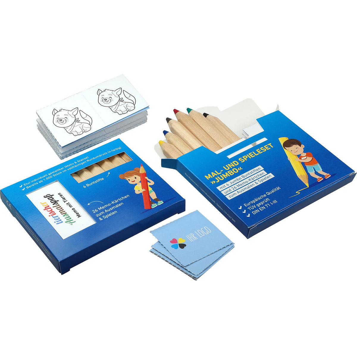Jumbo Buntstifte Set mit 26 Memokarten und Etui