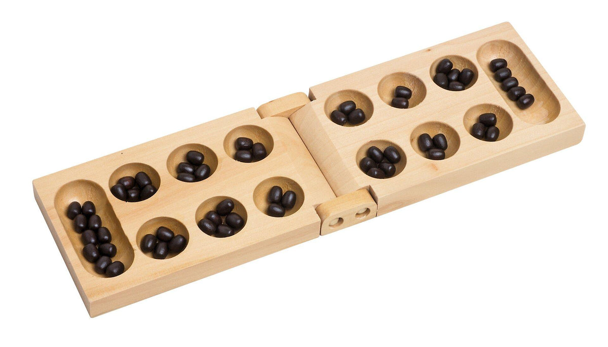 Kalaha Klappspiel aus Holz im Baumwollbeutel