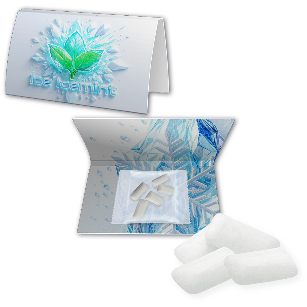 Kaugummi und Fruchtstreifen auf der Werbekarte A5 – Icemint Kaugummi, ca. 7 g