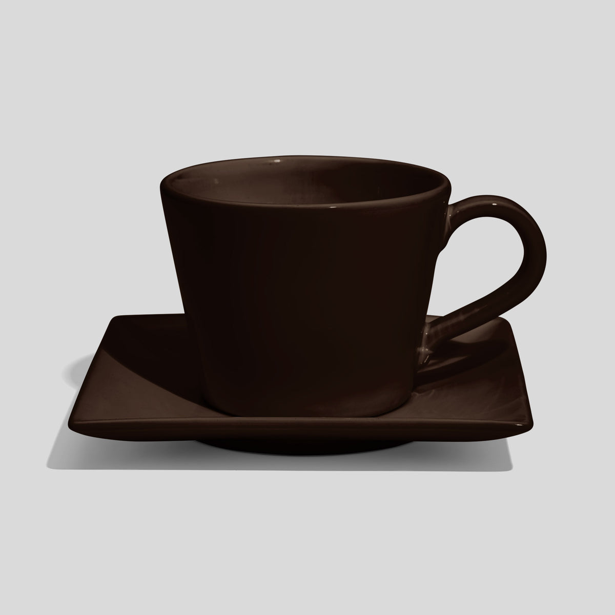 Kegelförmige Kaffeetasse mit eckiger Untertasse 420 ml – Dunkelbraun