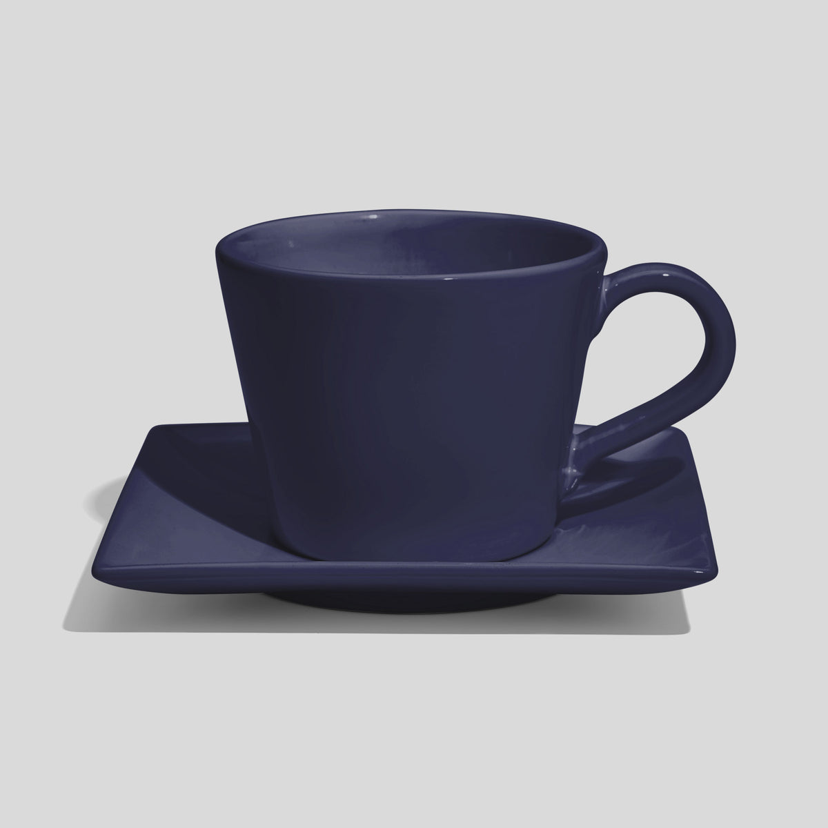 Kegelförmige Kaffeetasse mit eckiger Untertasse 420 ml – Marineblau