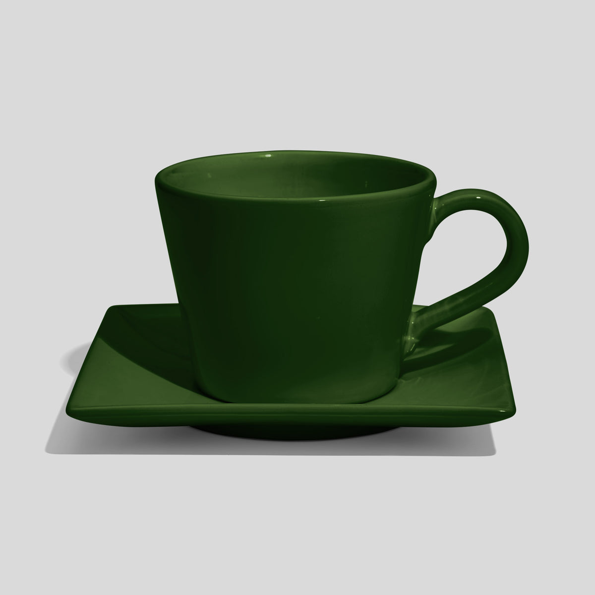 Kegelförmige Kaffeetasse mit eckiger Untertasse 420 ml – Tannengrün