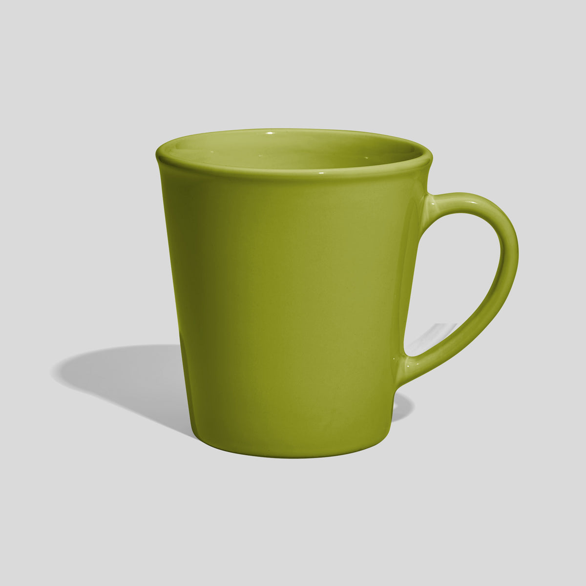 Kegelförmige Keramiktasse 350 ml mit Wulstrand und Rundhenkel – Limettengrün