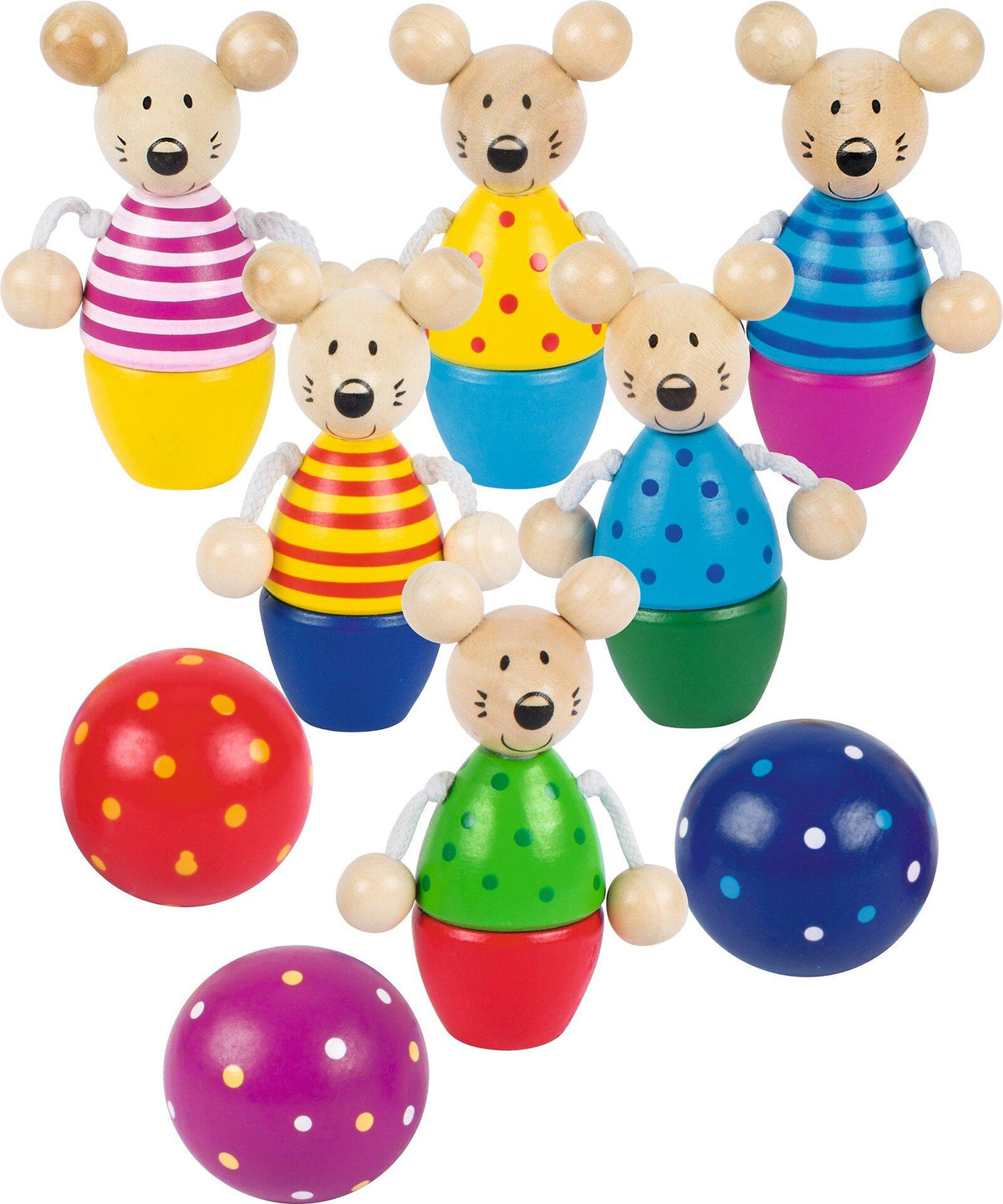 Kegelspiel Speedy mit 6 Mäusekegeln und 3 Kugeln – Ansicht