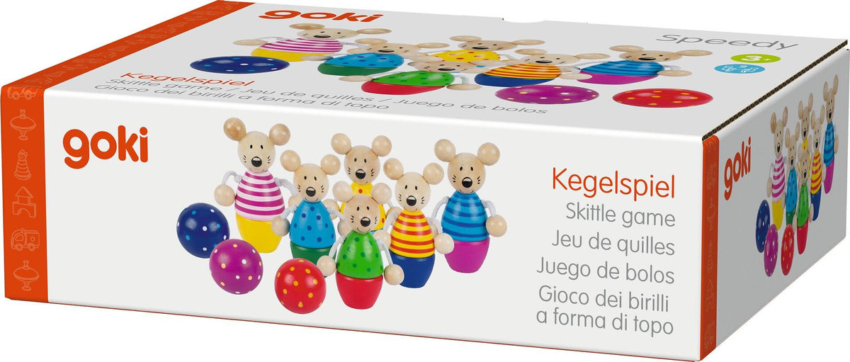 Kegelspiel Speedy mit 6 Mäusekegeln und 3 Kugeln – Detail