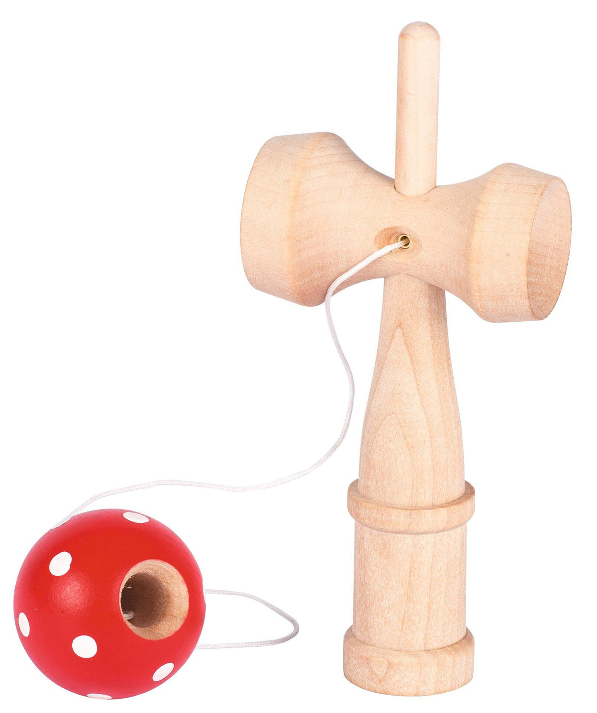 Kendama aus Holz mit rotem Punkteball von goki