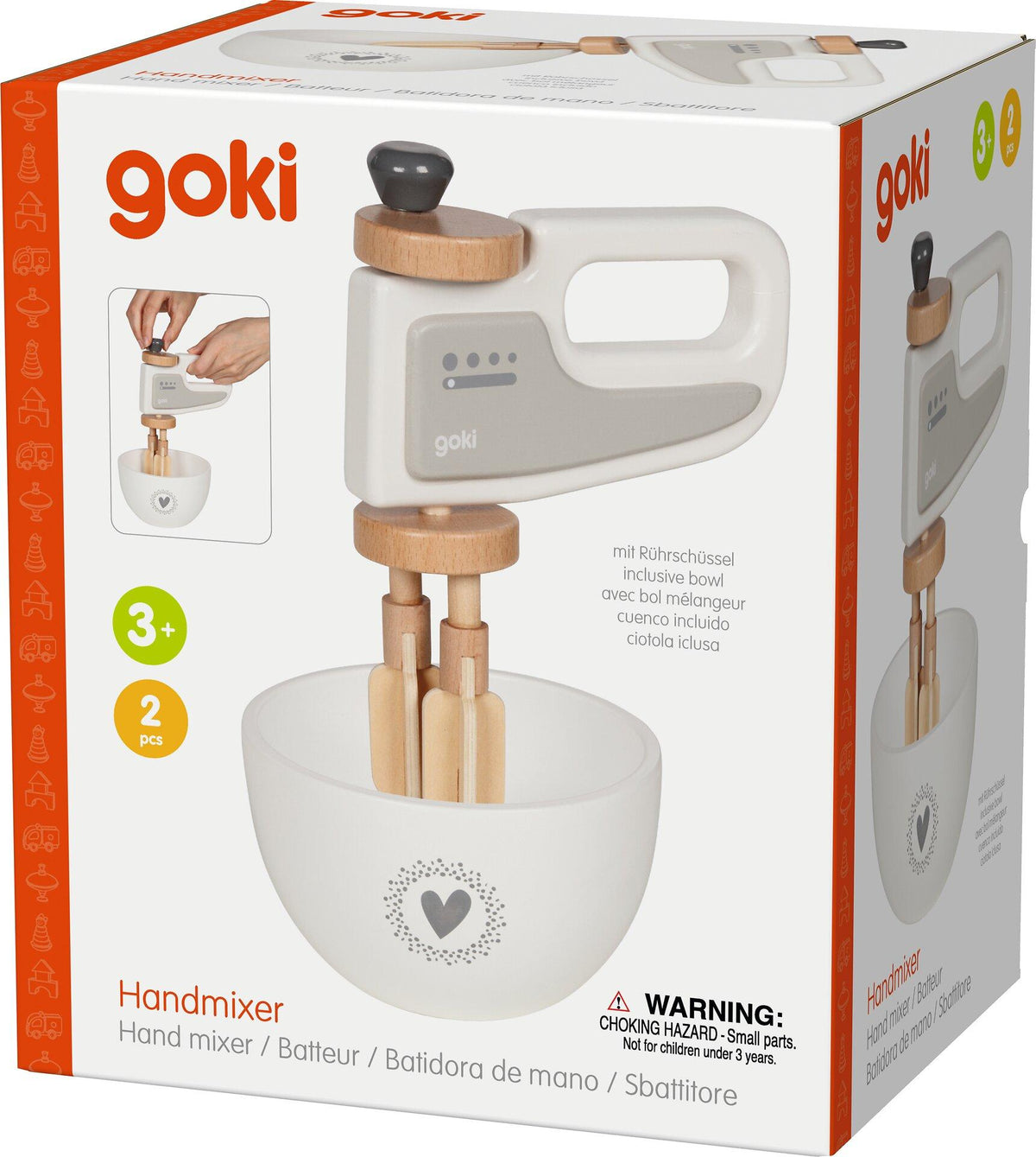Kinder Handmixer aus Holz mit Rührschüssel von goki – Ansicht