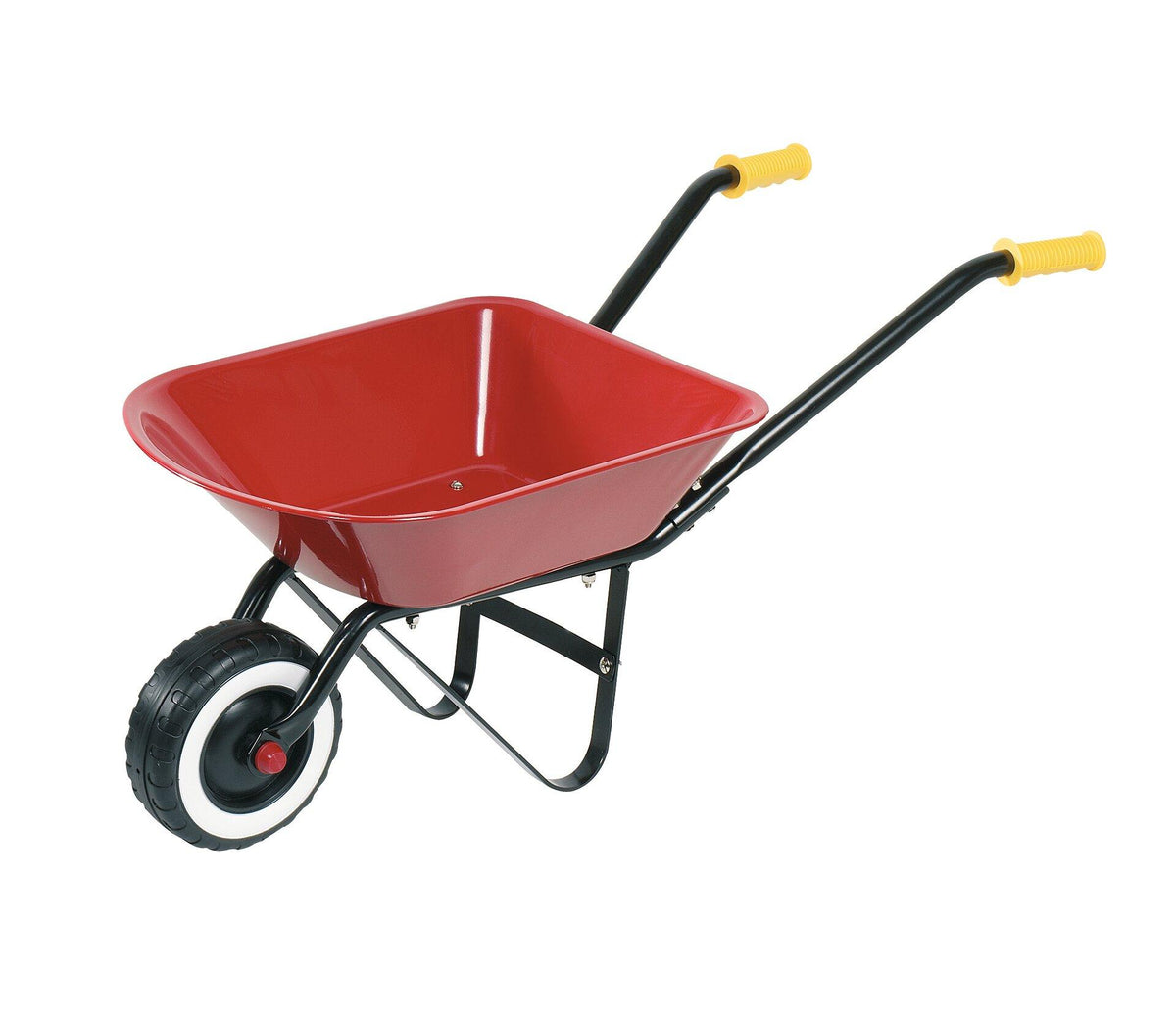 Kinderschubkarre in Rot mit gelben Griffen