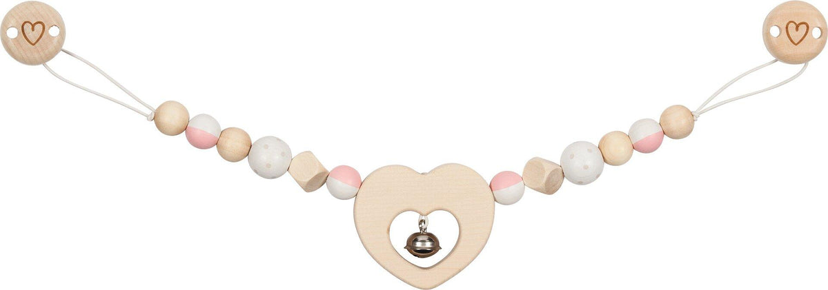 Kinderwagenkette Holzherz mit rosa Perlen