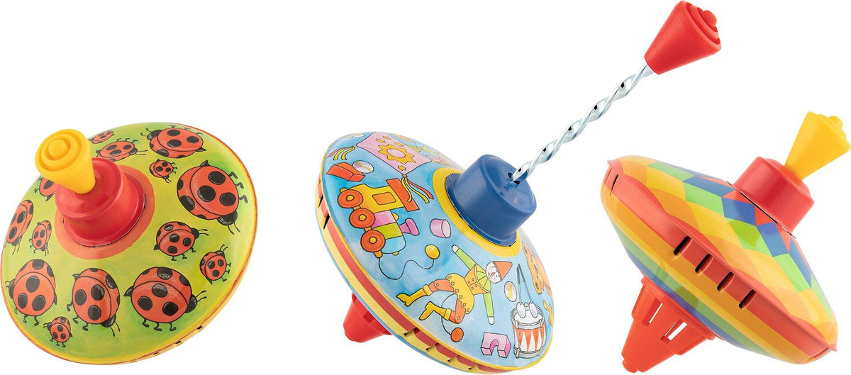 Kleiner Brummkreisel aus Blech in drei Motiven – Ansicht