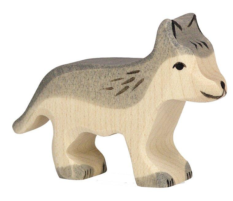 Kleiner Wolf Holzfigur hell und grau von HOLZTIGER