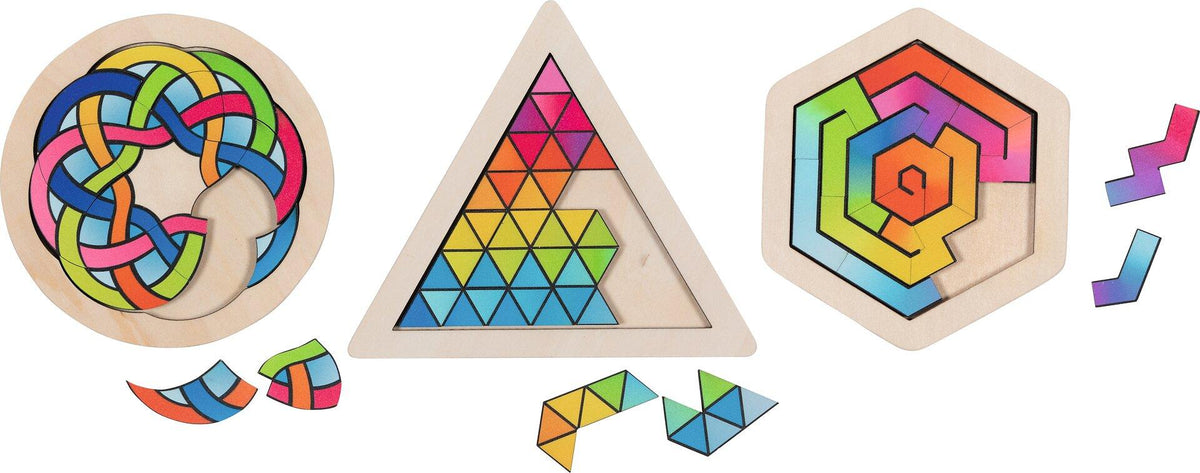 Knobelpuzzle Holz Kreis, Dreieck und Sechseck