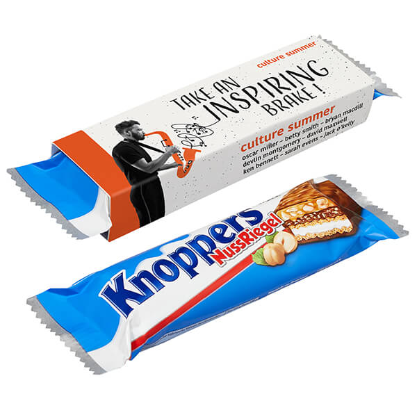 Knoppers Riegel im bedruckten Werbeschuber