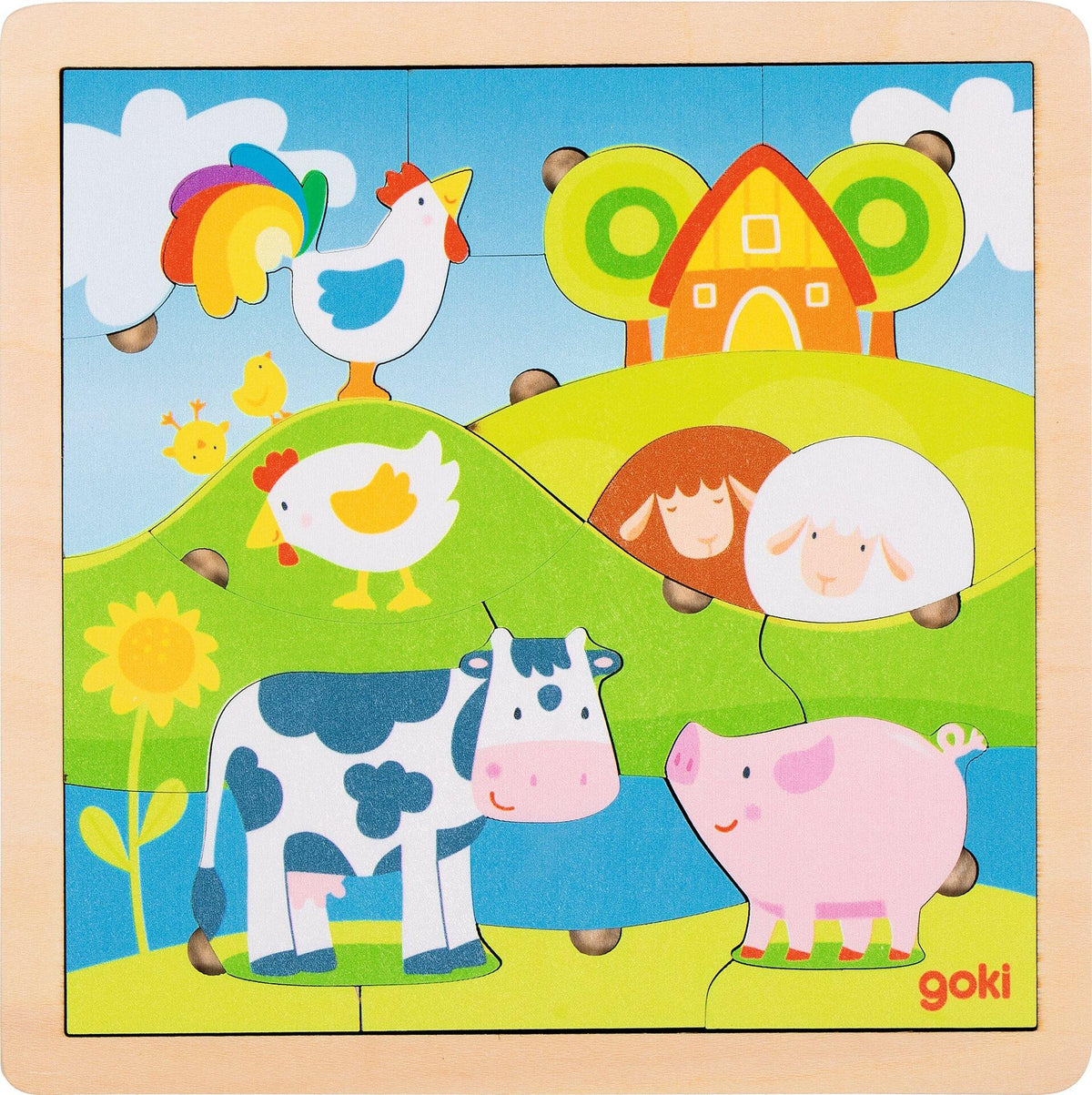 Konturpuzzle aus Holz mit Bauernhof, Meer, Stadt und Zoo – Achte Ansicht
