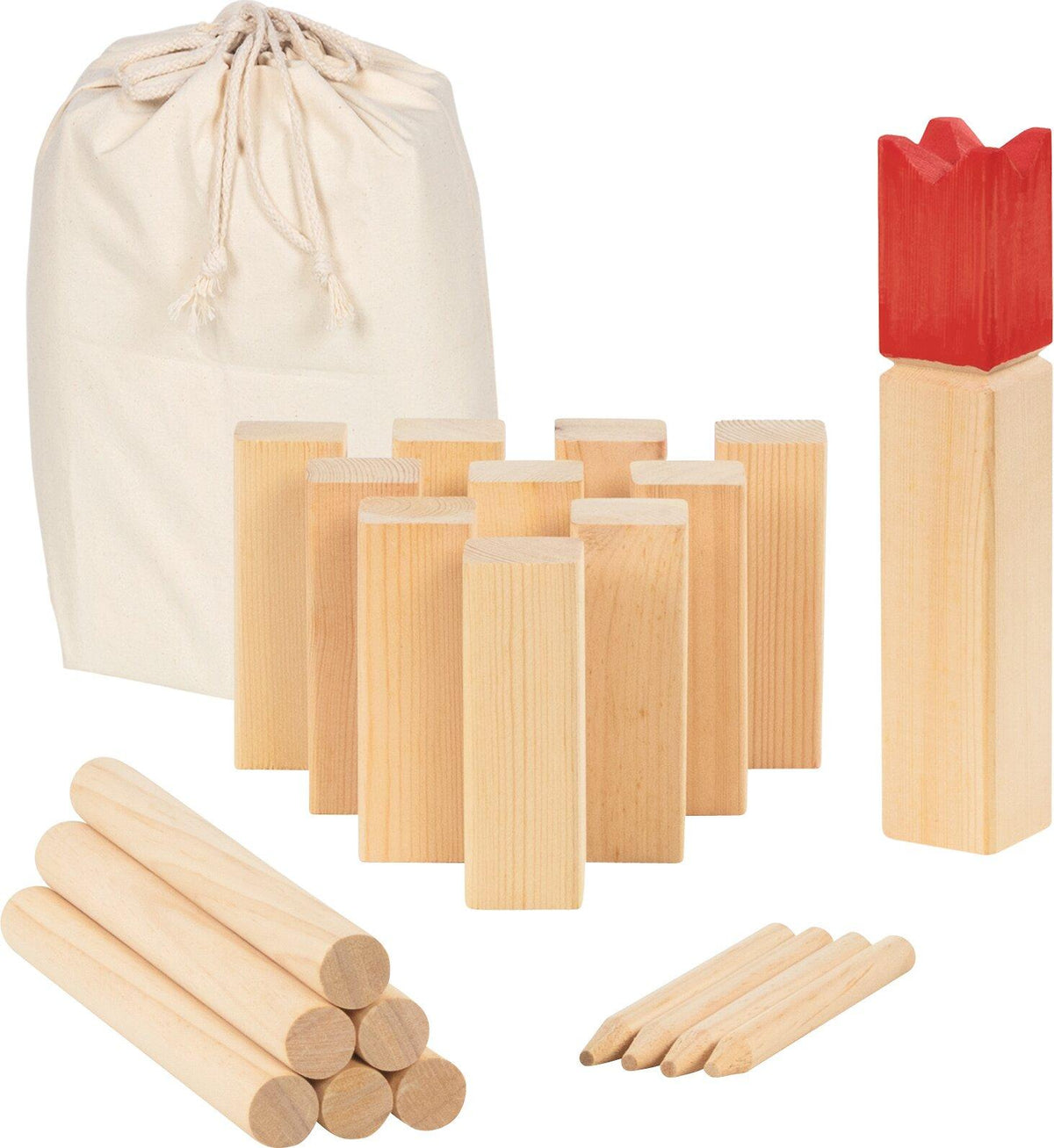 Kubb Wikingerspiel mit rotem König in der Faltschachtel – weitere Ansicht