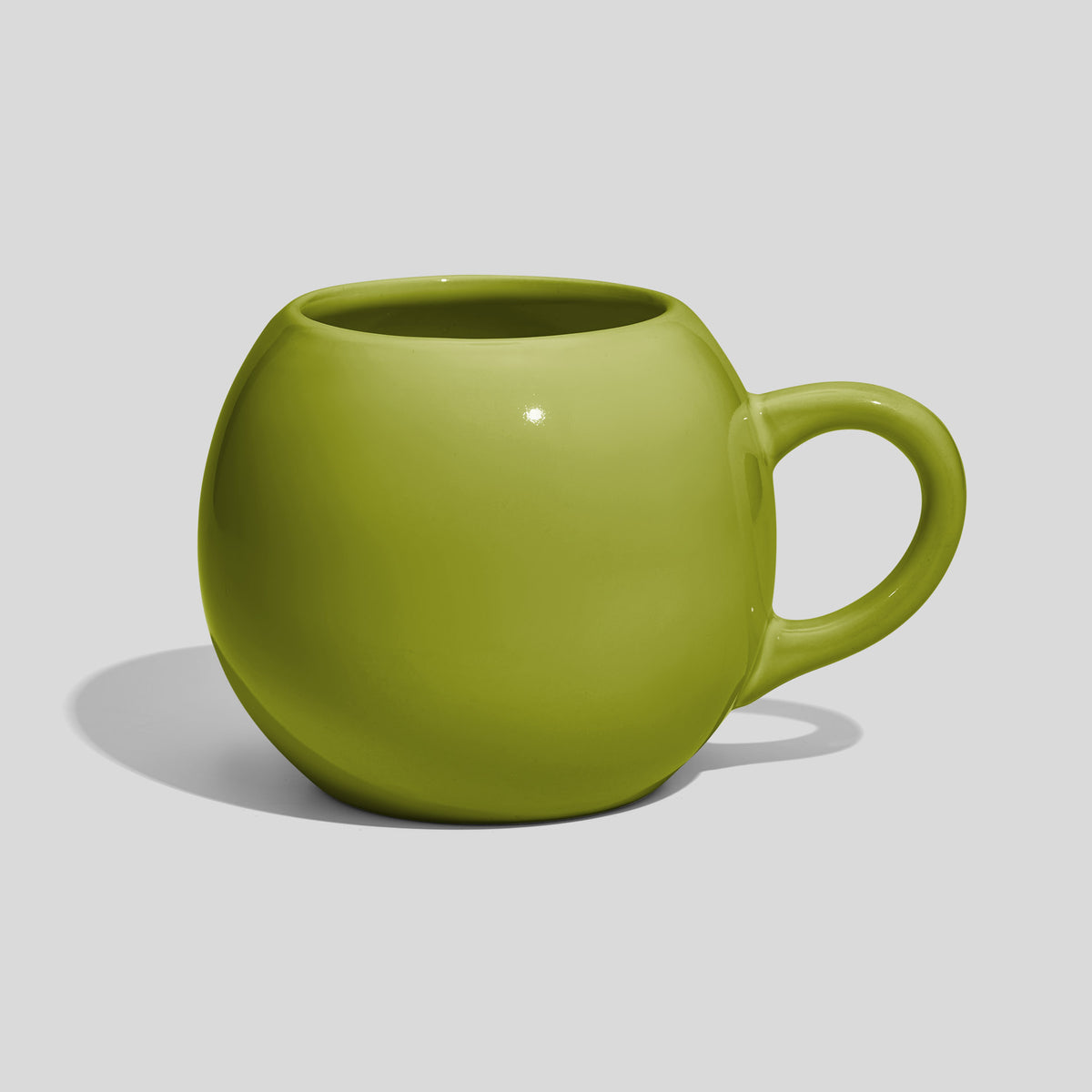 Kugelförmige Keramiktasse 420 ml mit Schlaufenhenkel – Limettengrün