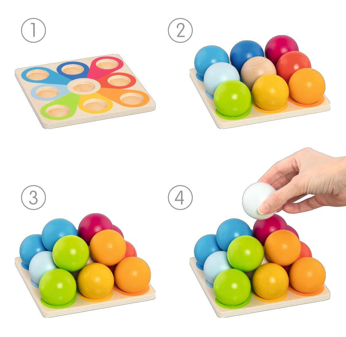Kugelpyramide Stapelspiel mit bunten Holzkugeln – weitere Ansicht