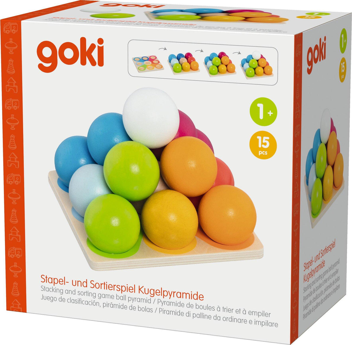 Kugelpyramide Stapelspiel mit bunten Holzkugeln – Verpackung
