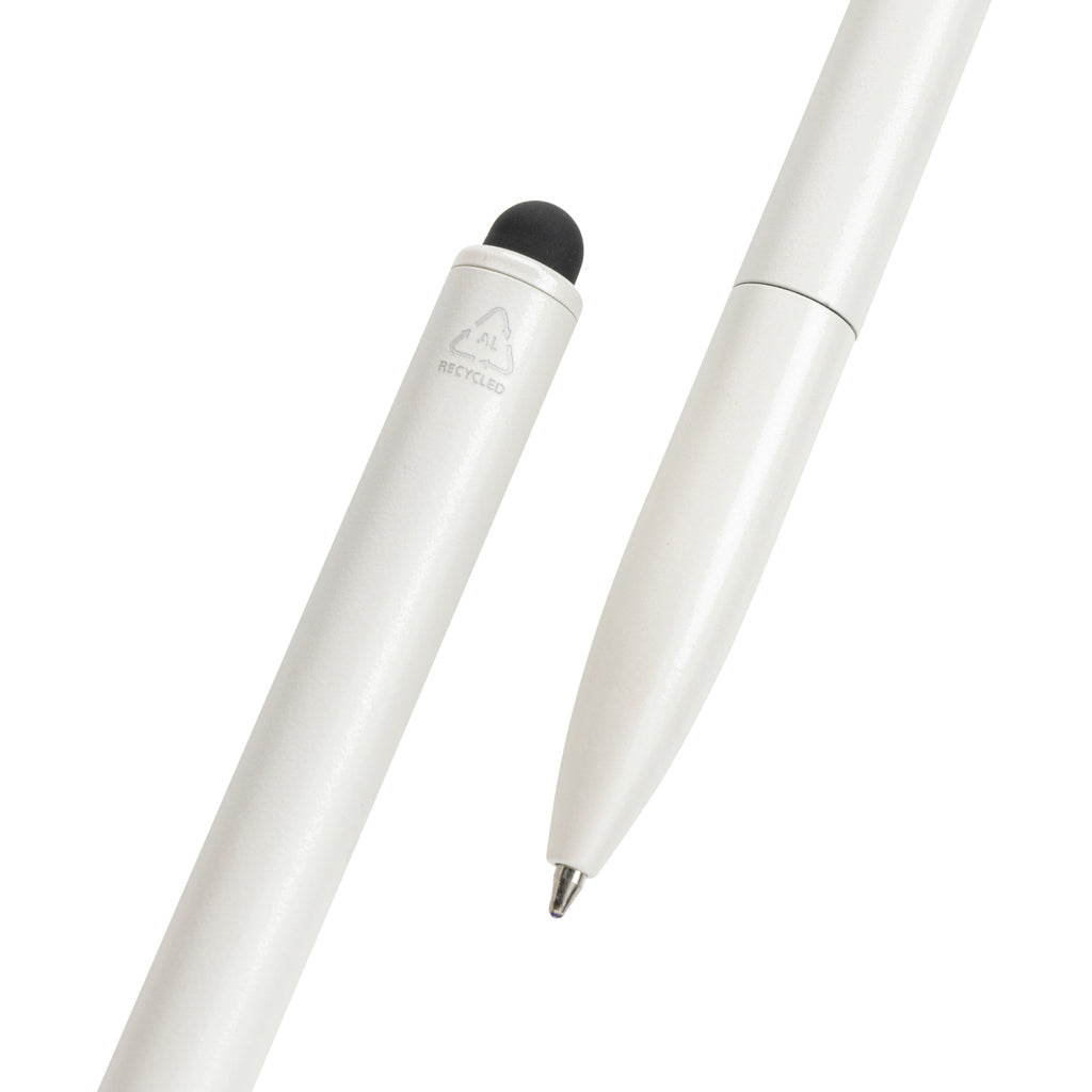 Kymi Stift mit Stylus aus RCS recyceltem Aluminum – weiß