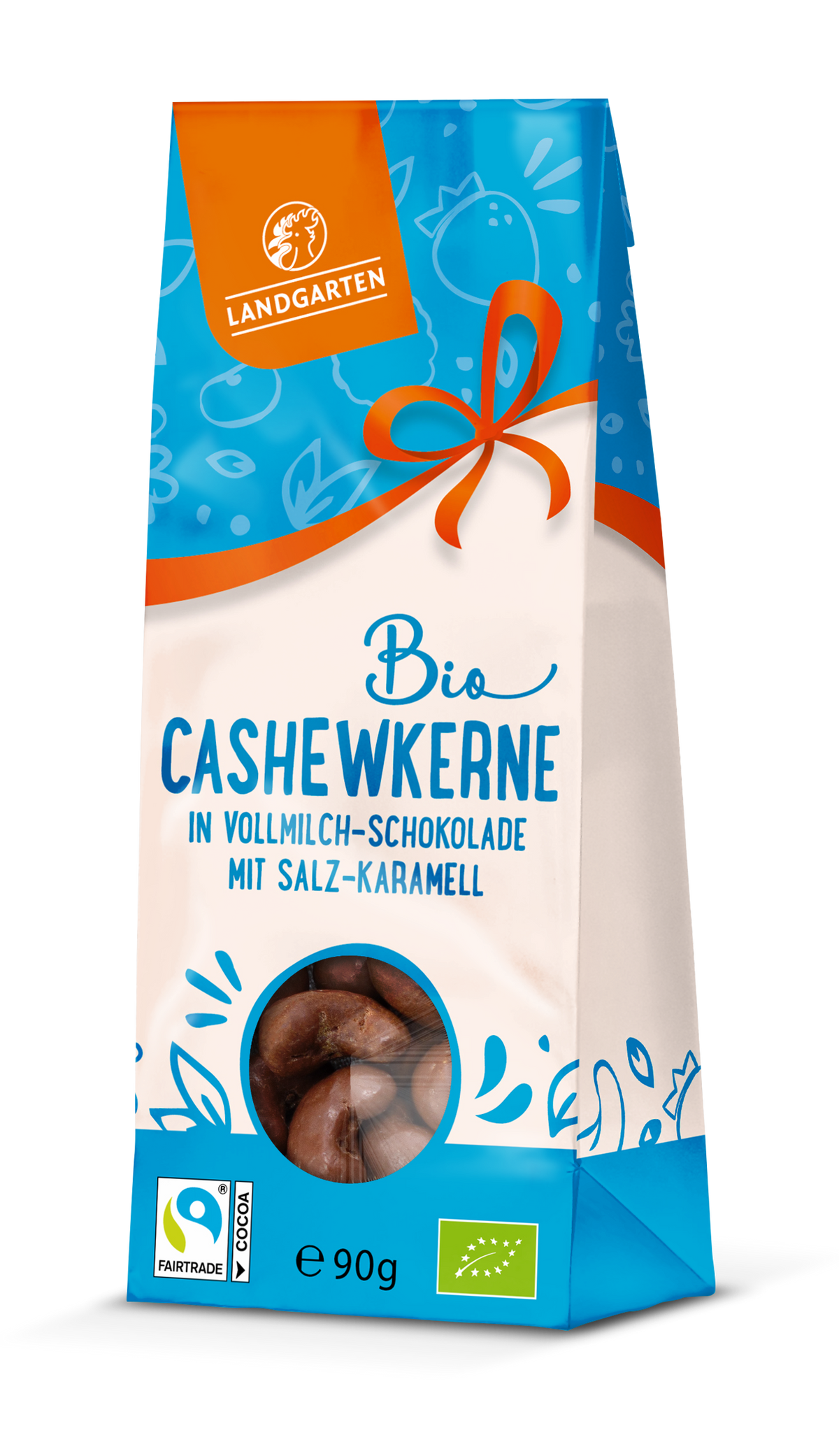 LANDGARTEN Bio Cashews Vollmilch Salz Karamell 90 g mit Logo