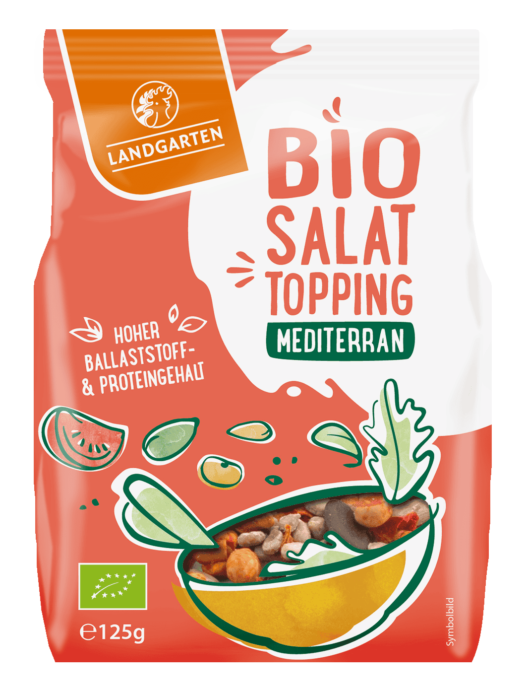 LANDGARTEN Bio Salattopping mediterran 125 g mit Logo Button
