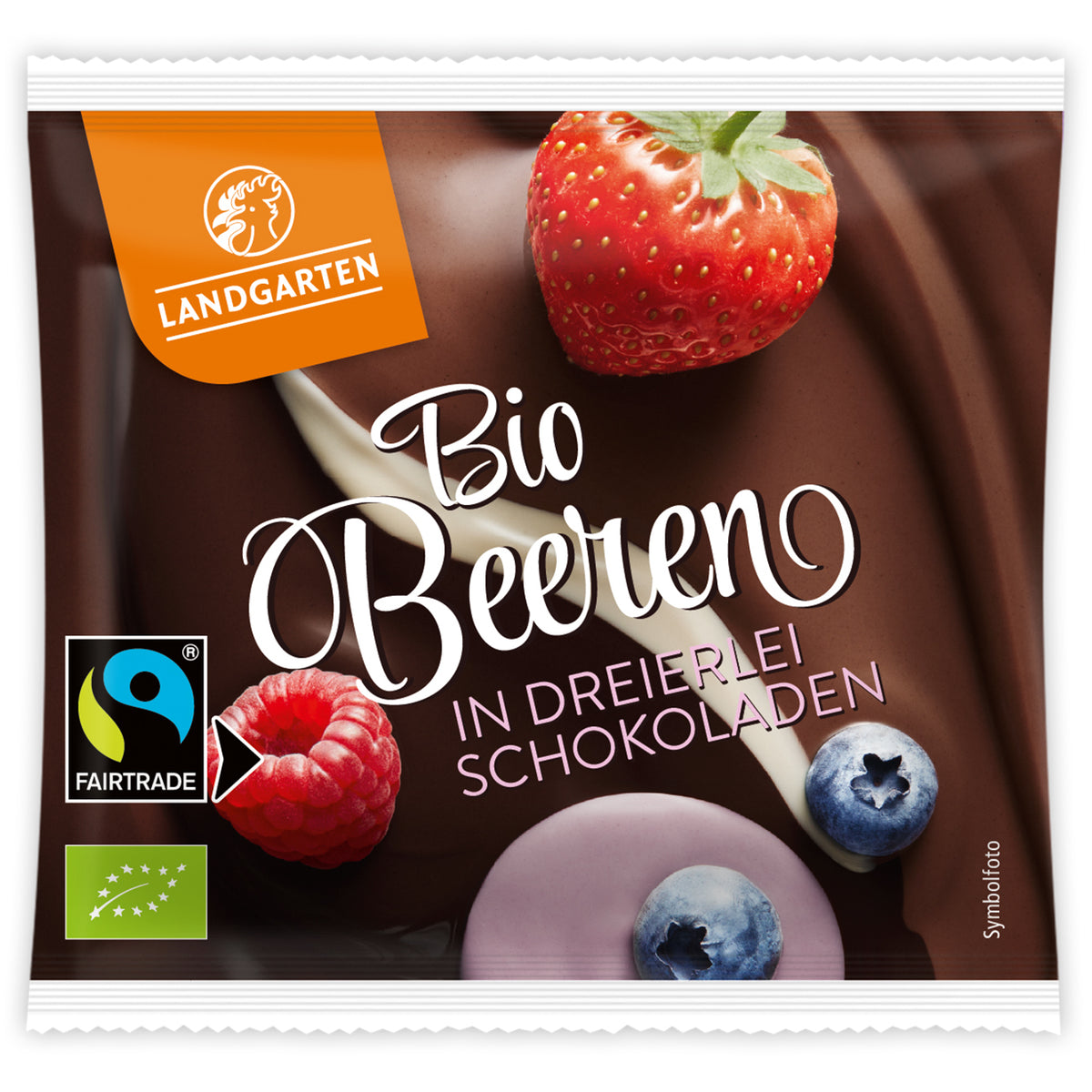 LANDGARTEN Bio Schoko Beeren Mix 15 g mit Logo Button