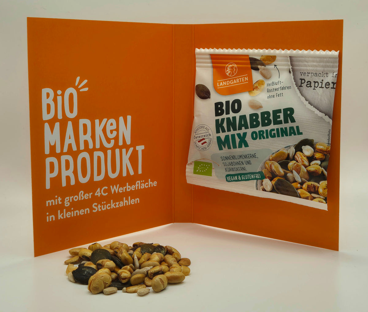 LANDGARTEN Bio Snack Werbekarte mit Deinem Design – Bio Knabber Mix, 10 g
