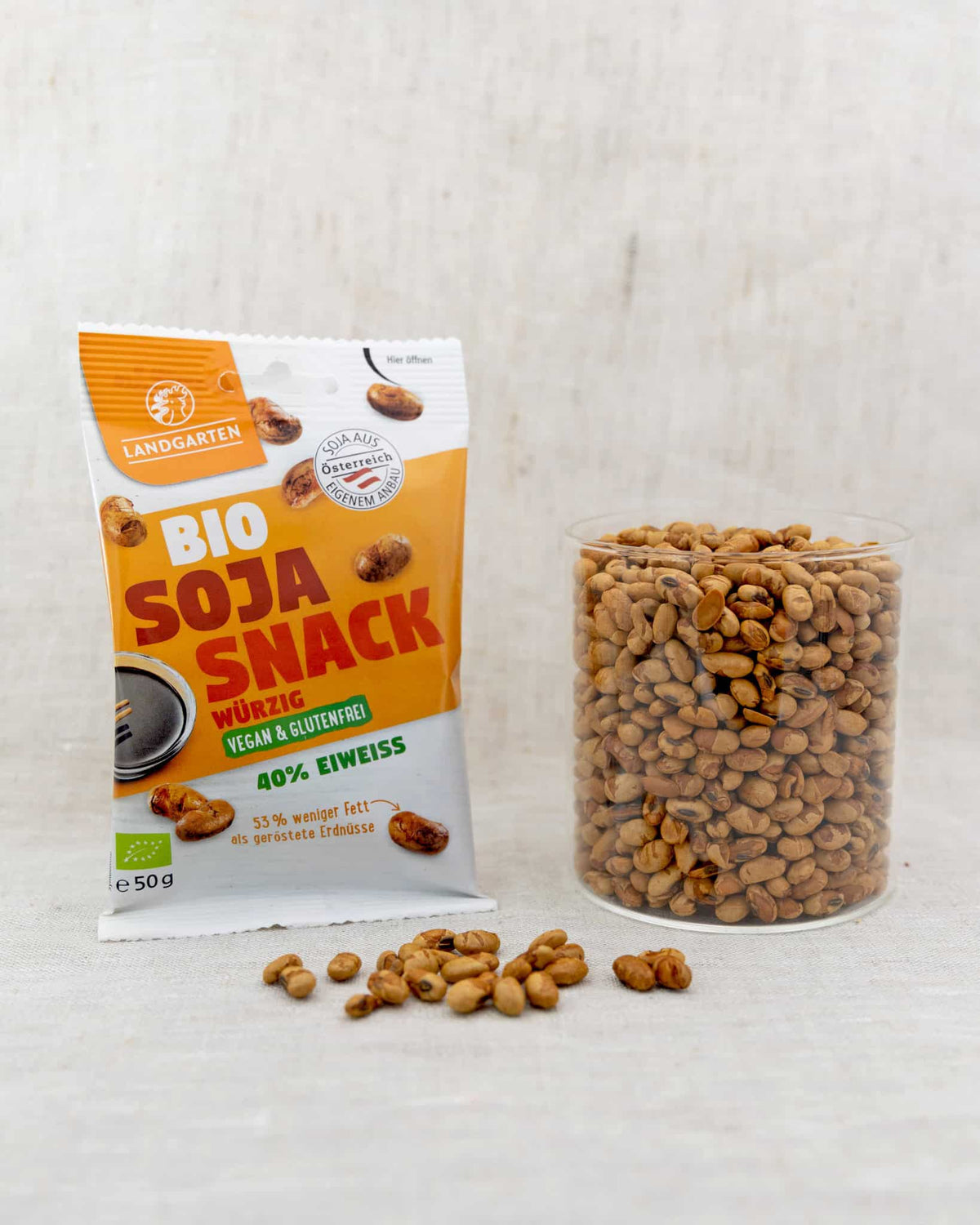 LANDGARTEN Protein Bio Snack würzig 50 g mit Logo Button