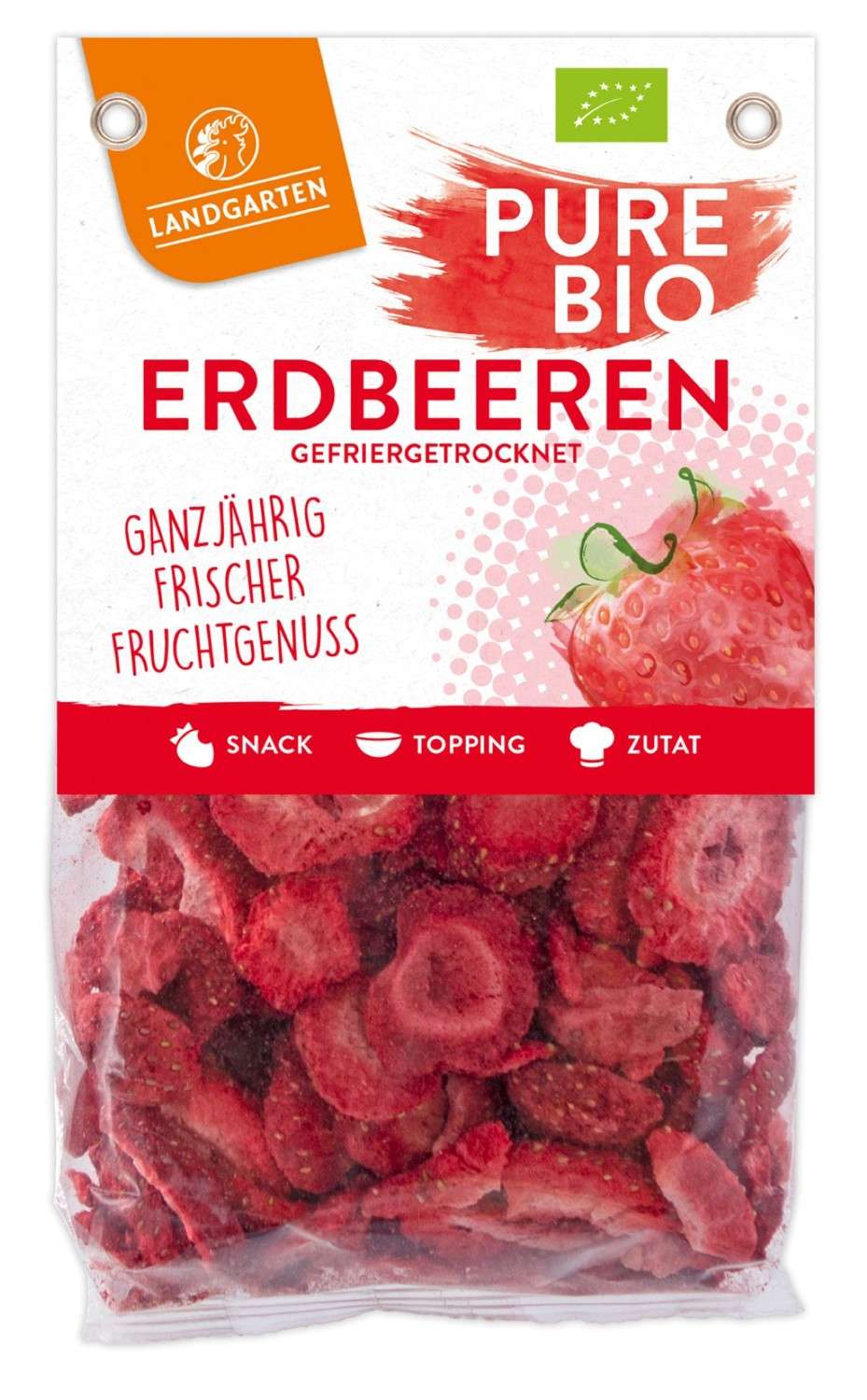 LANDGARTEN Pure Bio Erdbeeren 20 g mit Logo Button