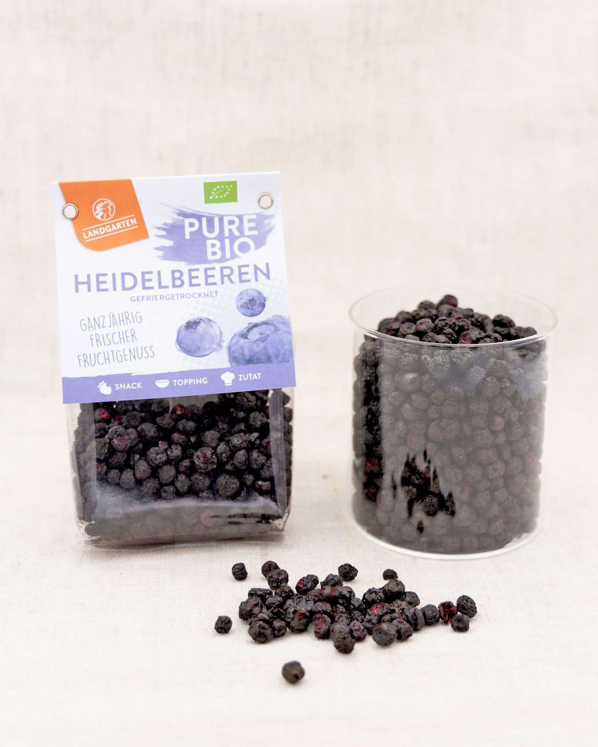 LANDGARTEN Pure Bio Heidelbeeren 20 g mit Logo Button