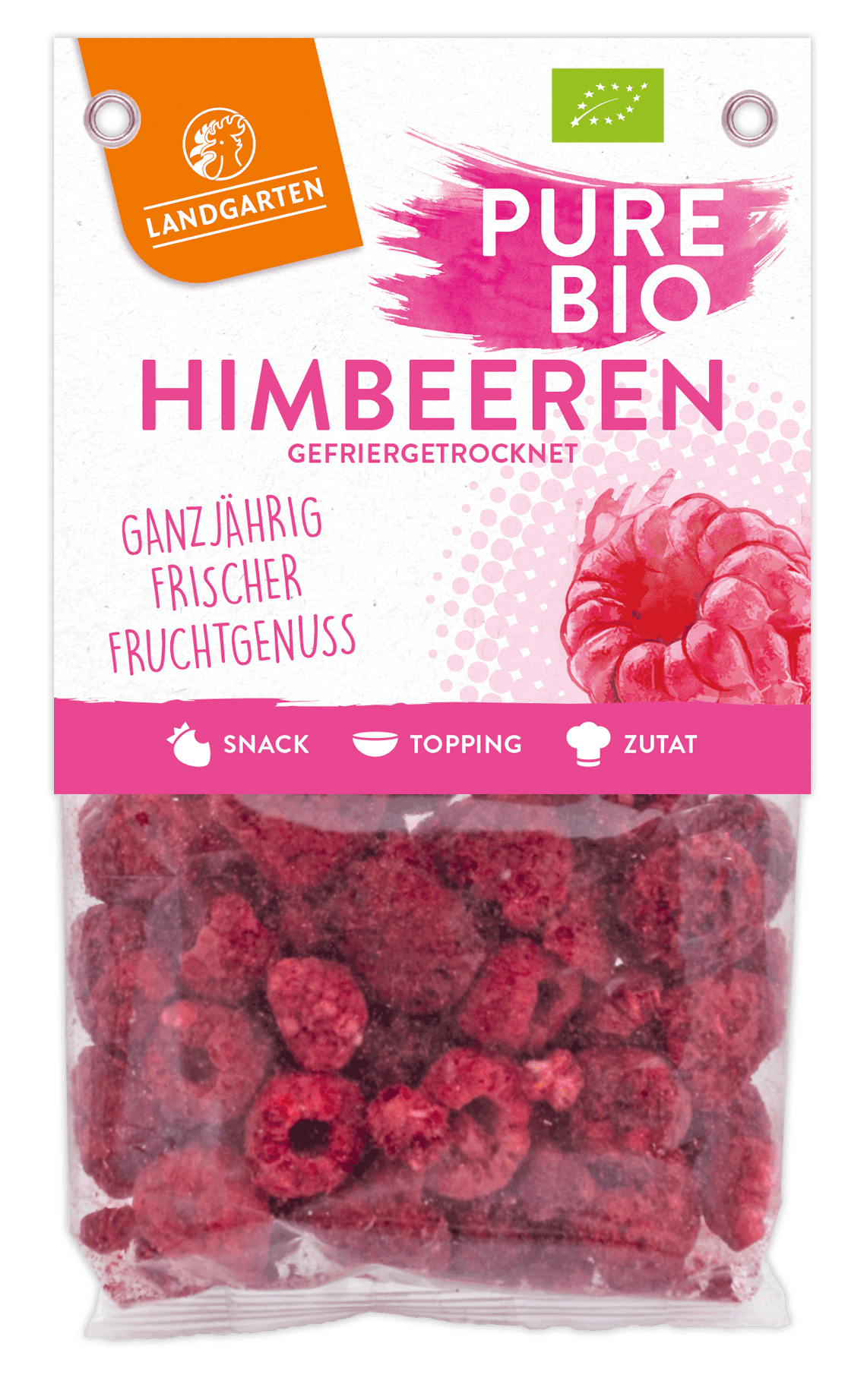 LANDGARTEN Pure Bio Himbeeren 20 g mit Logo Button