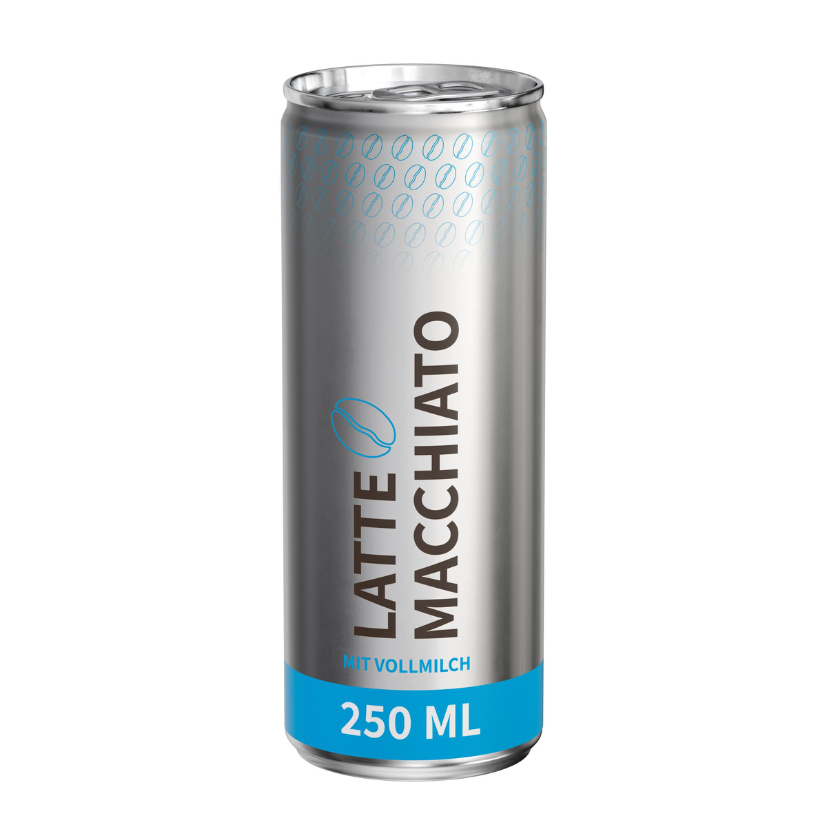 Latte Macchiato 250 ml Dose mit Fullbody Etikett in vier Varianten – transparent matt