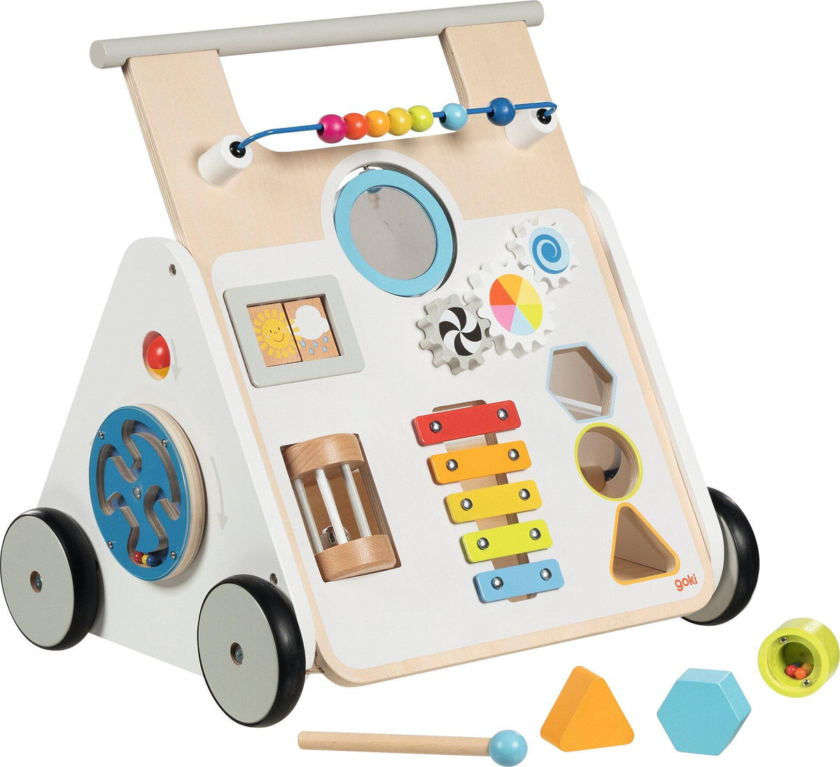 Lauflernwagen KiddyCruiser aus Holz mit Xylophon und Spielfeldern – Ansicht
