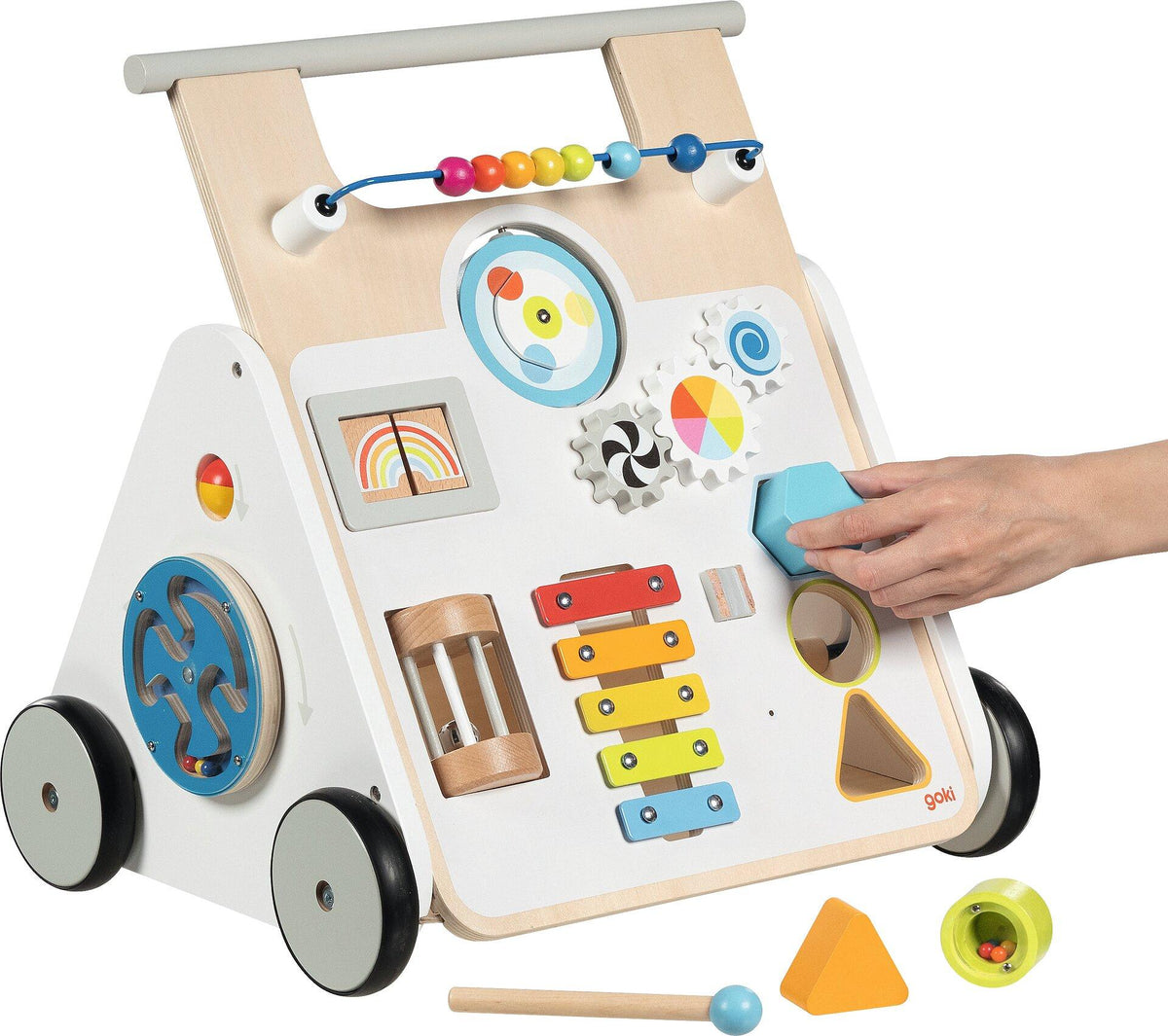 Lauflernwagen KiddyCruiser aus Holz mit Xylophon und Spielfeldern – weitere Ansicht
