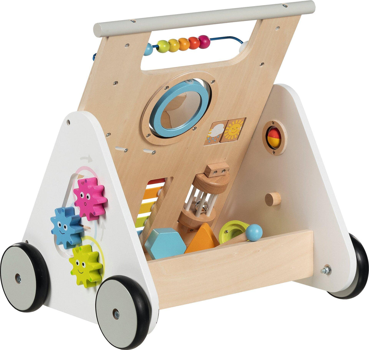 Lauflernwagen KiddyCruiser aus Holz mit Xylophon und Spielfeldern – weitere Ansicht