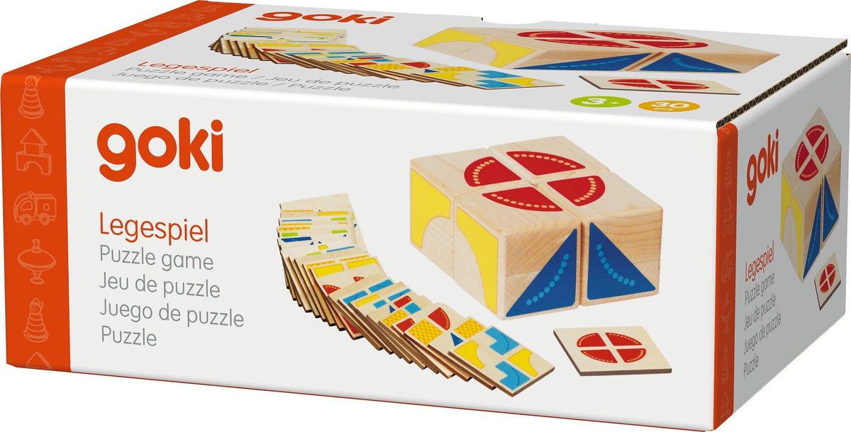 Legespiel Kubus mit 4 Würfeln und 26 Vorlagen – Detail