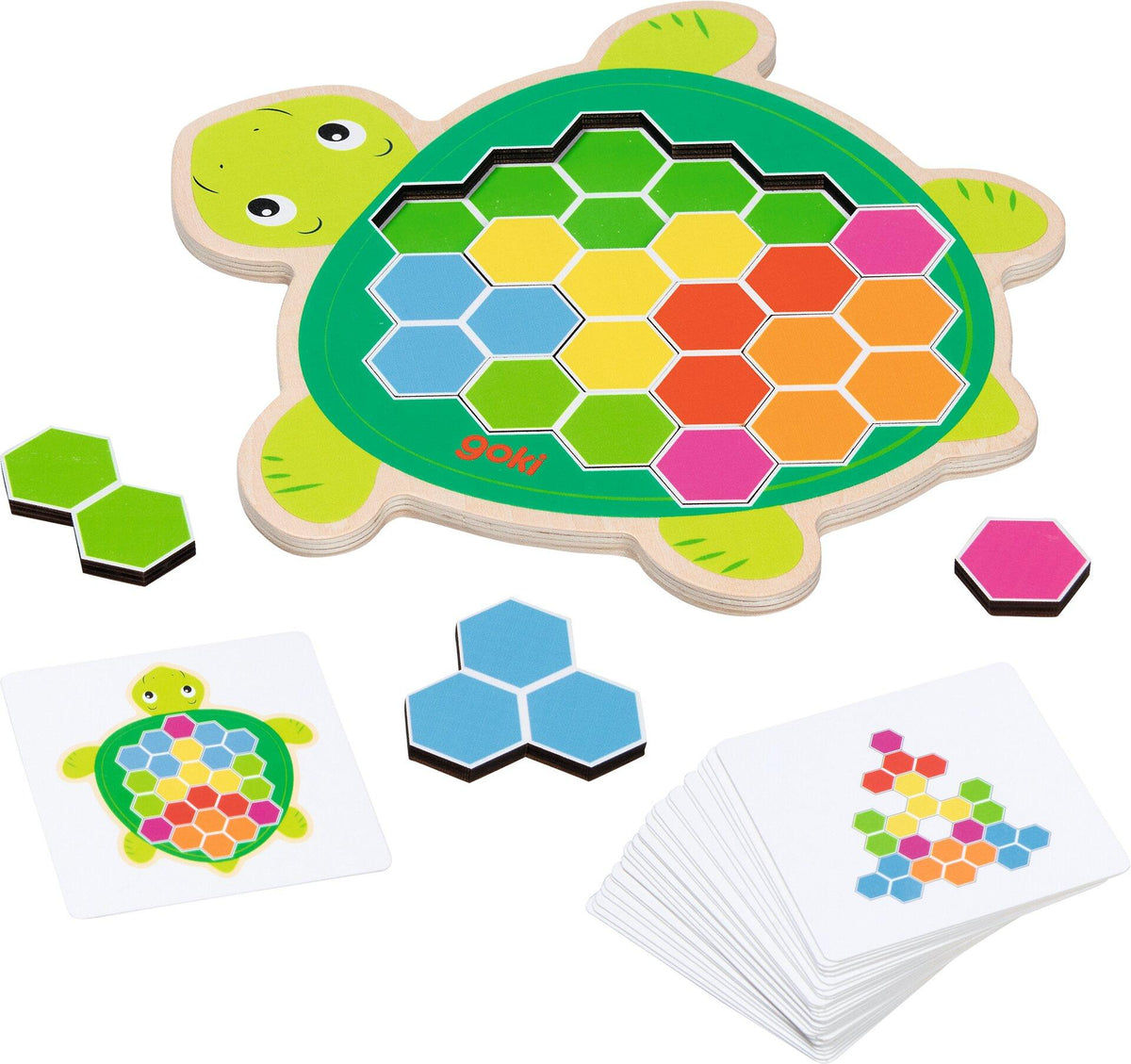 Legespiel Schildkröte Rosy mit Sechsecken und Vorlagen – Ansicht