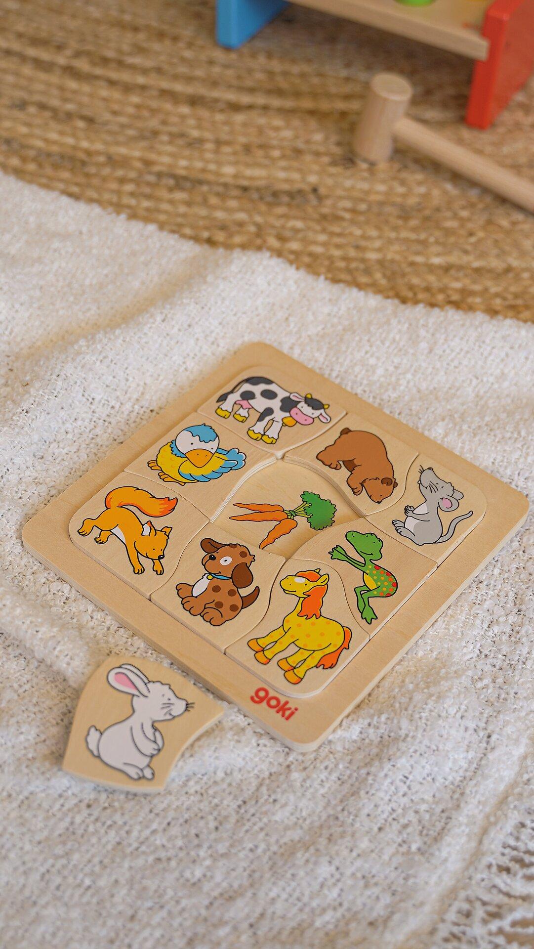 Legespiel Wer frisst was mit Tieren und Möhren aus Holz – Detail