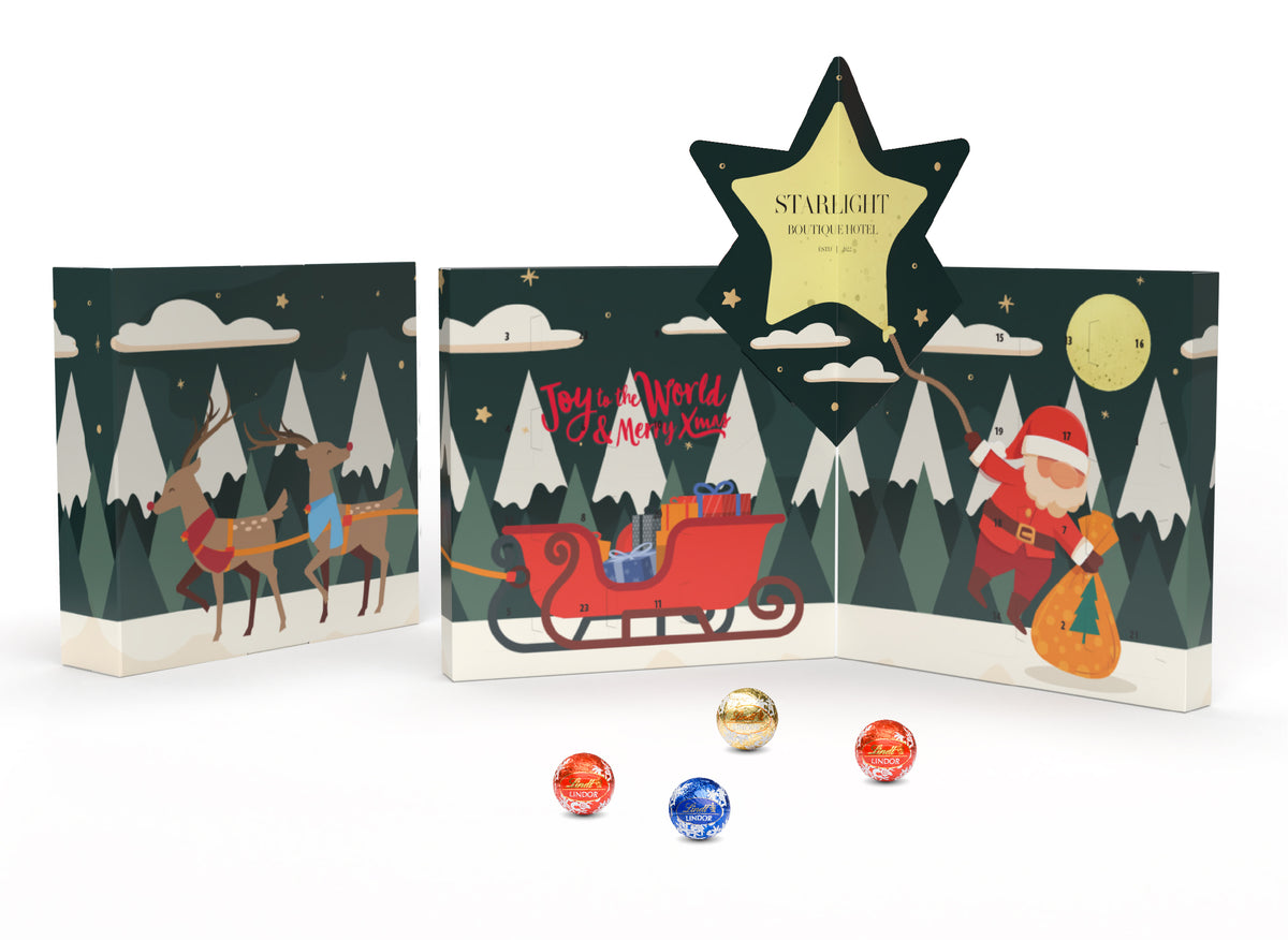 Lindt Adventskalender in Buchform mit Pop Up, bedruckt