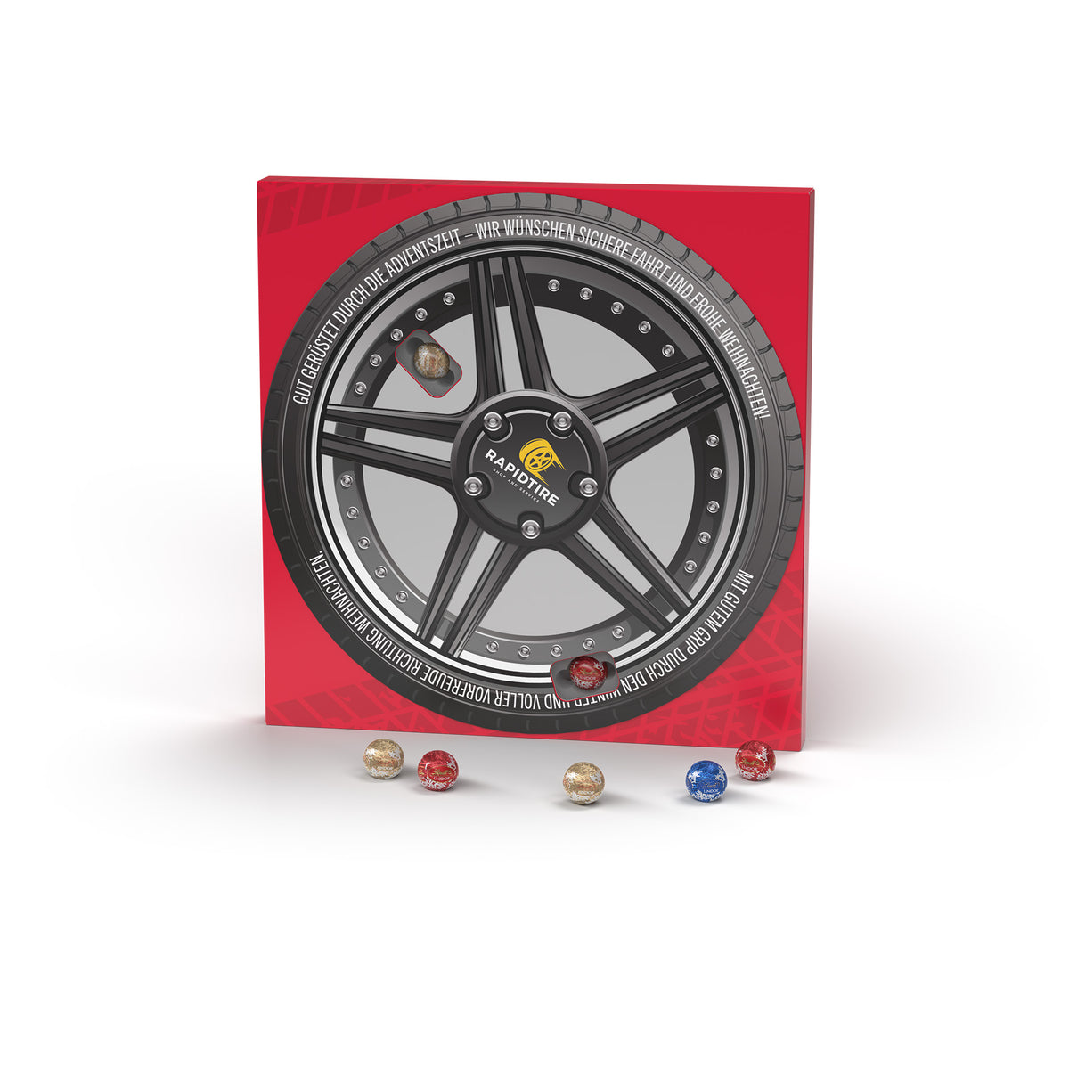 Lindt Lindor Adventskalender mit Drehscheibe im Reifendesign